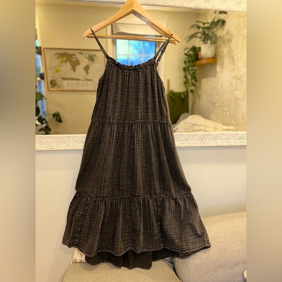 Anthropologie Daily Practice 100% Cotton Dark Gray Tiered Dress Adjustable XS - Picture 8 of 13